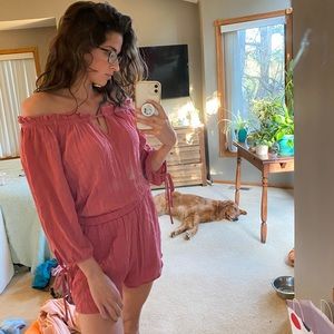 Rose off the shoulder romper